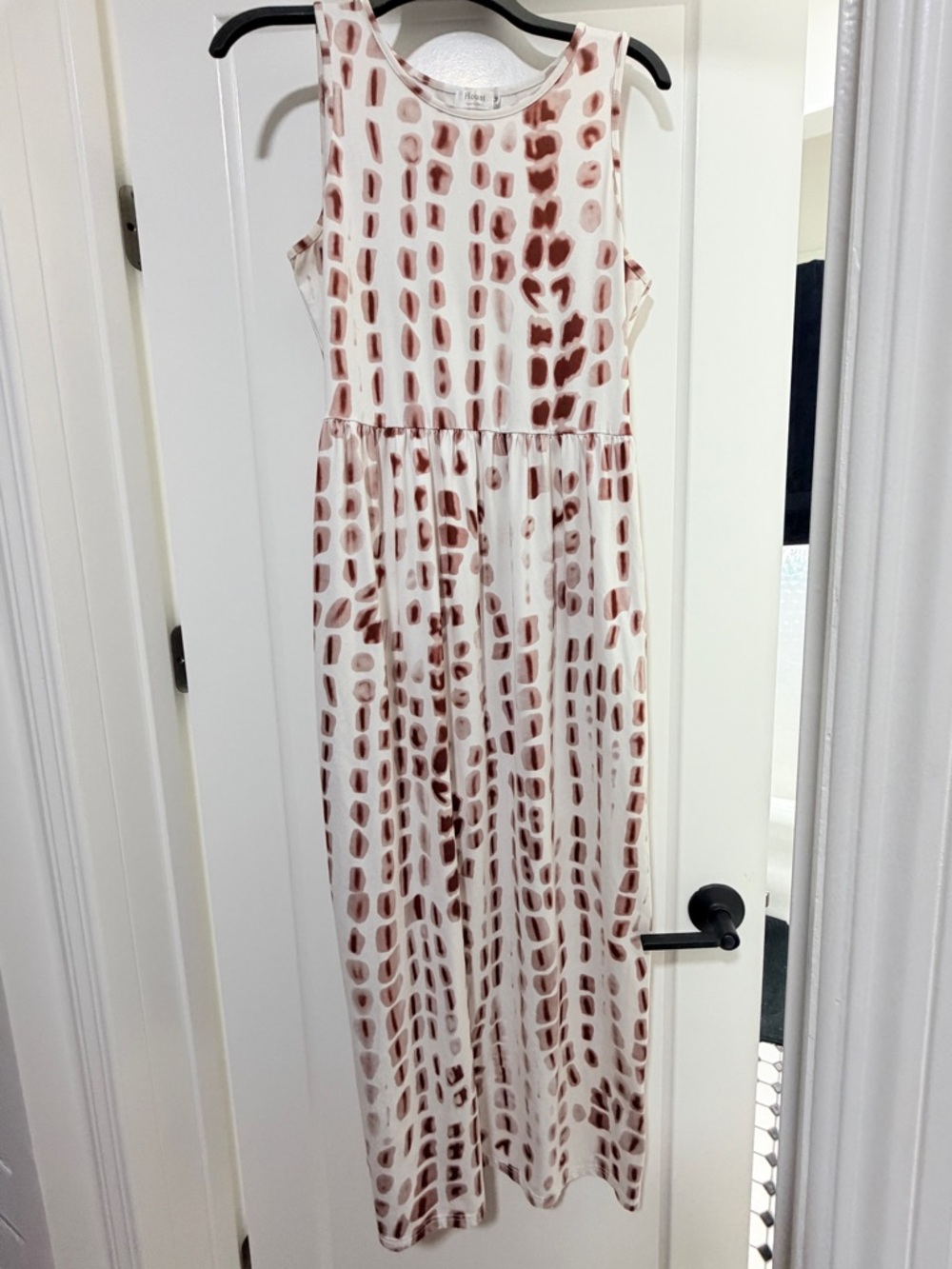 Hount Sleeveless Maxi Dress in White with Brown Blotches